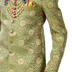 Spring Bug and Golden Brocade Designer Royal Rajputana Achkan | Jaipurio